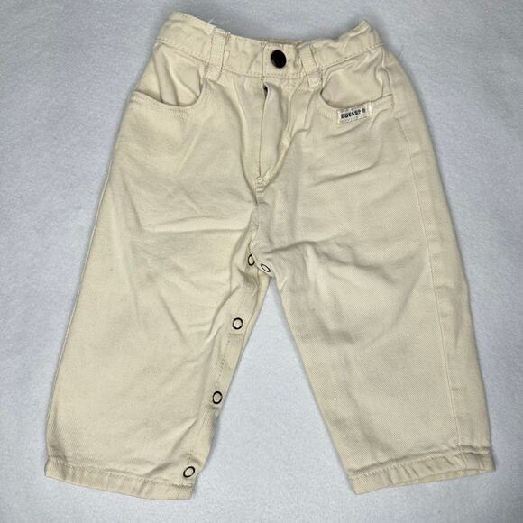 Vintage 80s Baby Guess Tan Denim Jeans 12 Months Stretch Waist Snap Crotch USA - Picture 1 of 5